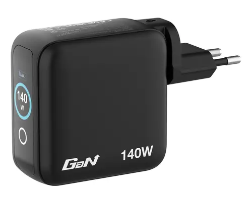 Φορτιστής, Verbatim Mini GaN Charger 140W με οθόνη + καλώδιο 140W USB-C σε USB-C (φόρτιση και μεταφορά δεδομένων) Γκρι - 1