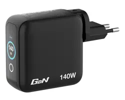 Зарядно устройство, Verbatim Mini GaN Charger 140W with Display + 140W USB-C to USB-C Cable (Charger and Data transfer) Grey