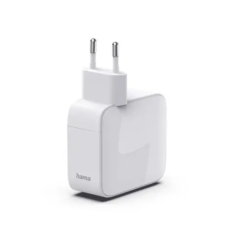 HAMA Γρήγορος φορτιστής, 30 W, GaN, 2x USB-C, με επεκτεινόμενο καλώδιο 0.7μ, λευκός - 5