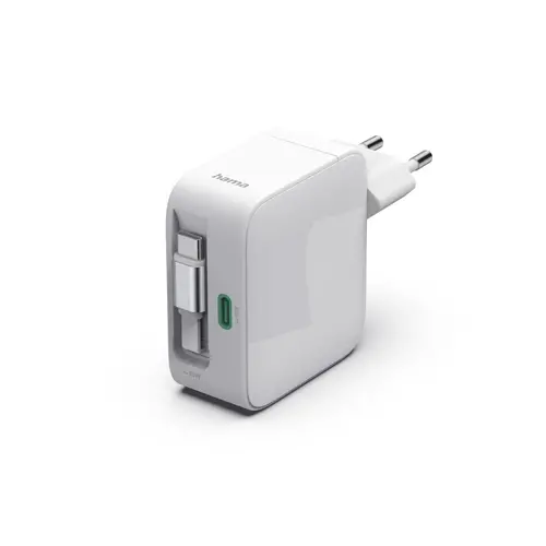 HAMA Încărcător rapid, 30 W, GaN, 2x USB-C, cu cablu extensibil 0.7m, alb - 7