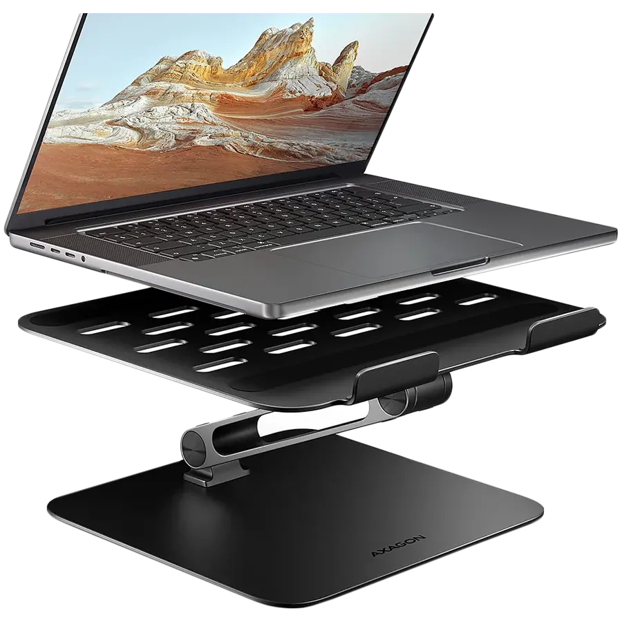 STND-LQB stand for notebooks and tablets. Aluminum HQ stand for laptops size 10-17.3. Adjustable height and angle. Black.