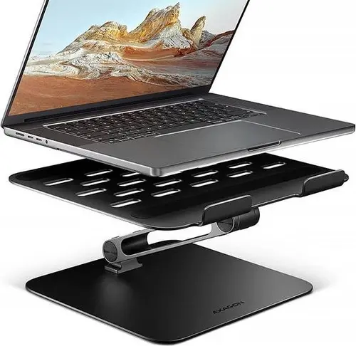 STND-LQB stand for notebooks and tablets. Aluminum HQ stand for laptops size 10-17.3. Adjustable height and angle. Black.