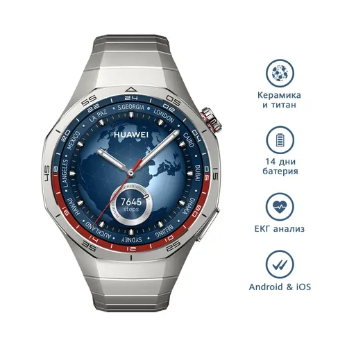 Часовник, Huawei Watch GT5 Pro Vili-B29M, 1.43", Amoled, 466x466, PPI 326, BT5.2, BLE/BR/EDR, 524mAh, 40-meter free diving, HUAWEI TruSense System, ECG analysis, Battery life up to 14 days, Compatible with iOS and Android devices, Titanium + Huawei FreeBuds SE 3 - image 2