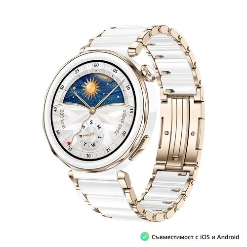 Часовник, Huawei Watch GT5 Pro Jana-B29C, 1.32" Amoled 466x466, PPI 352, BT5.2, BLE/BR/EDR, 323mAh, 40-meter free diving, HUAWEI TruSense System, ECG analysis, Battery life up to 7 days, Compatible with iOS and Android devices, Ceramic + Huawei FreeBuds SE 3