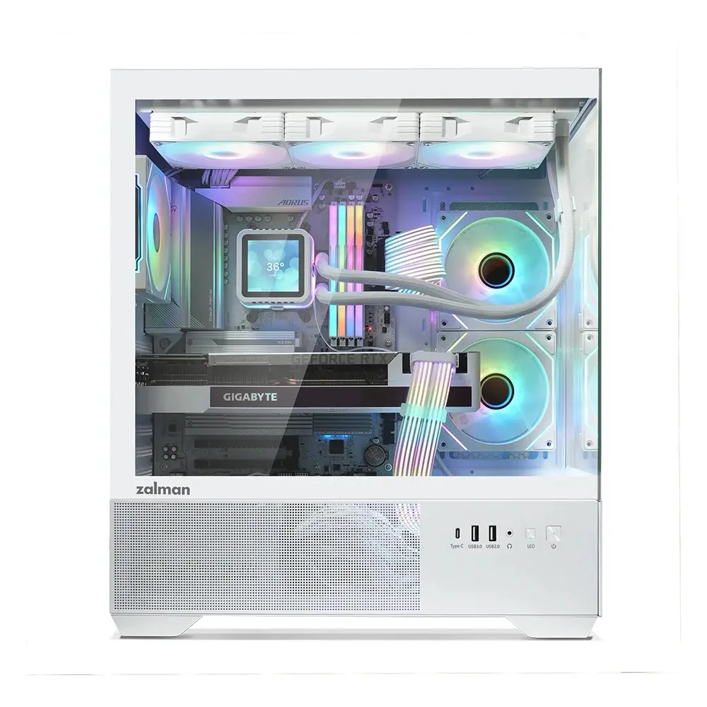 Zalman кутия Case ATX - Chronix WHITE V2 - 3 x 120 mm A-RGB, USB-C, Tempered Glass - image 3