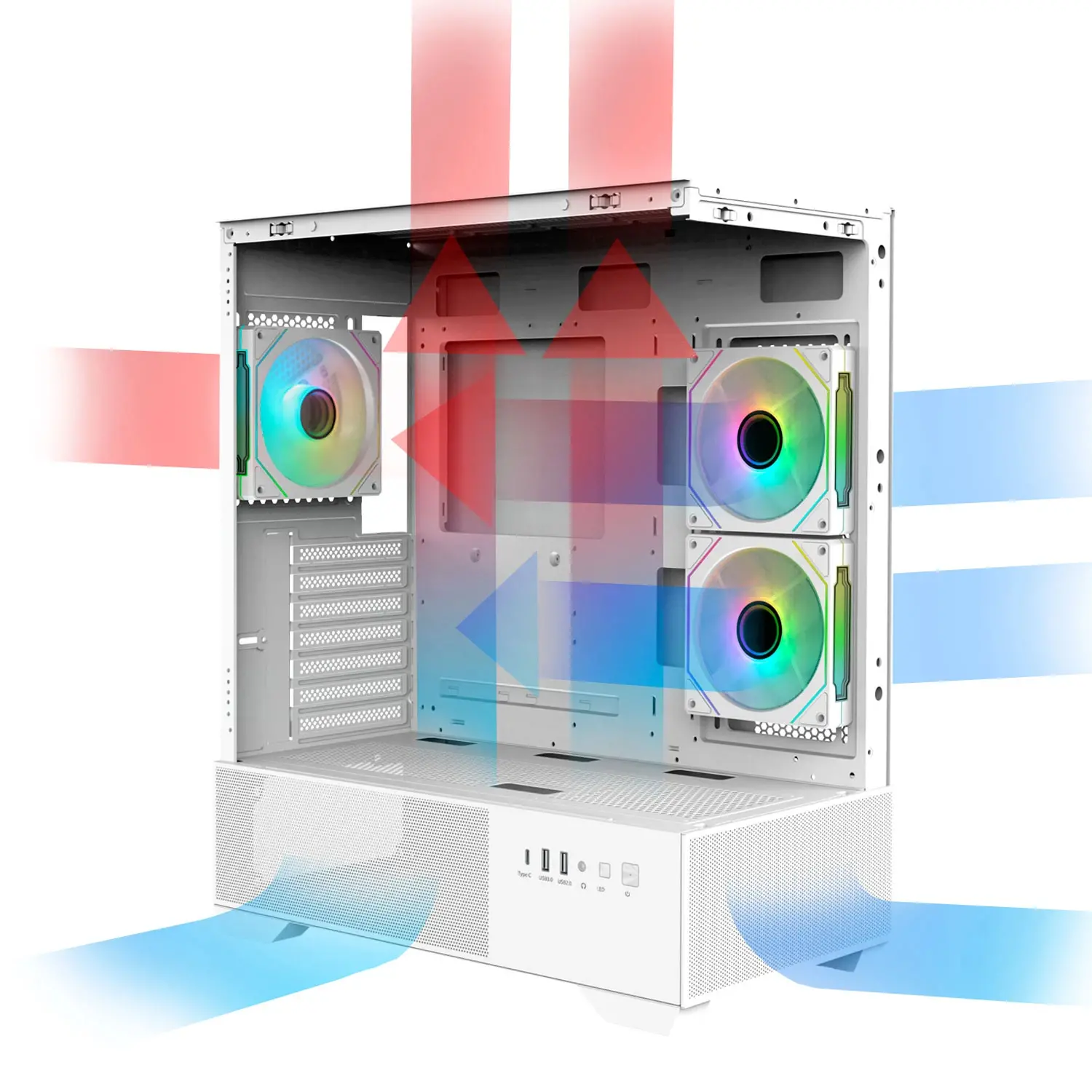 Zalman кутия Case ATX - Chronix WHITE V2 - 3 x 120 mm A-RGB, USB-C, Tempered Glass - image 7