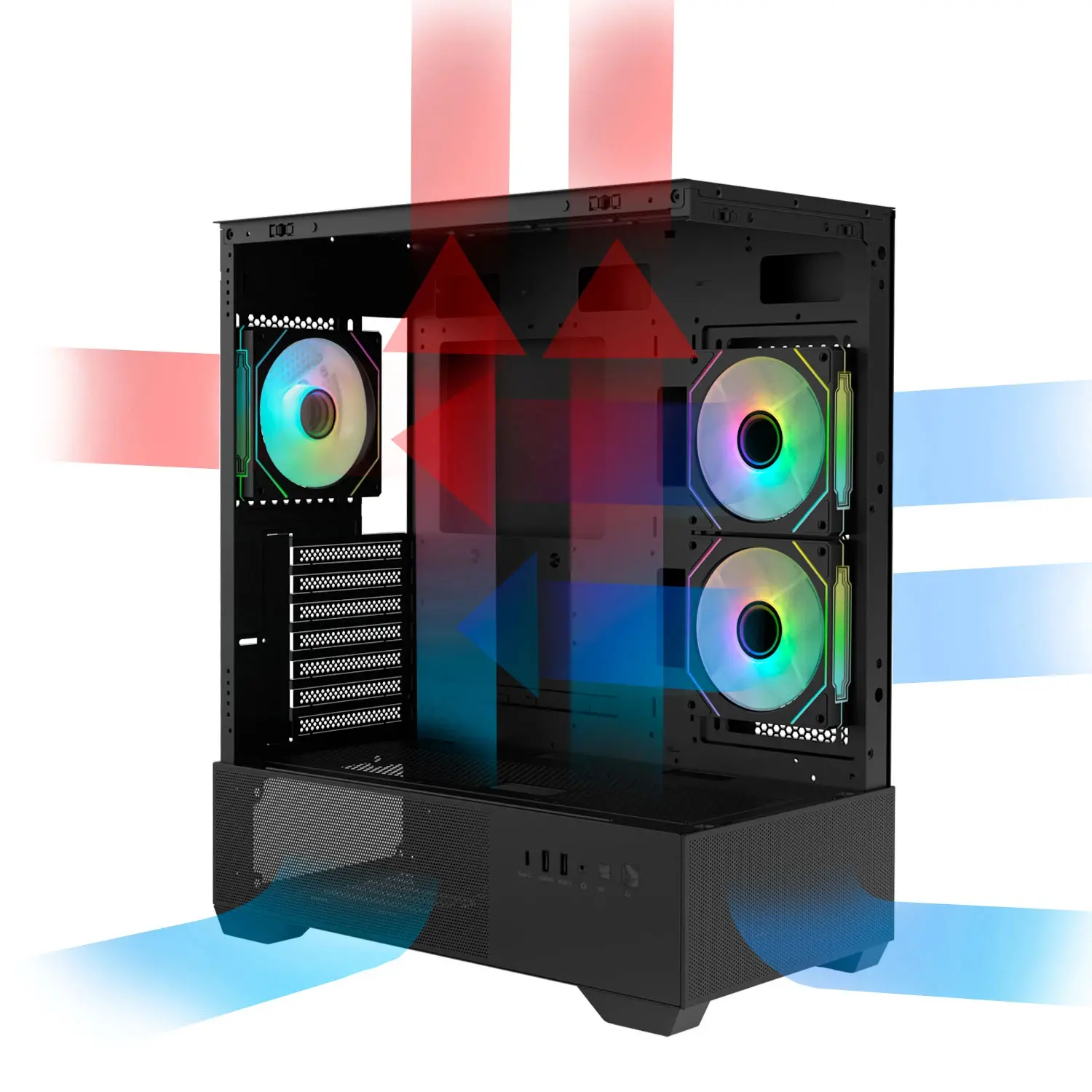Zalman кутия Case ATX - Chronix BLACK V2 - 3 x 120 mm A-RGB, USB-C, Tempered Glass - image 9