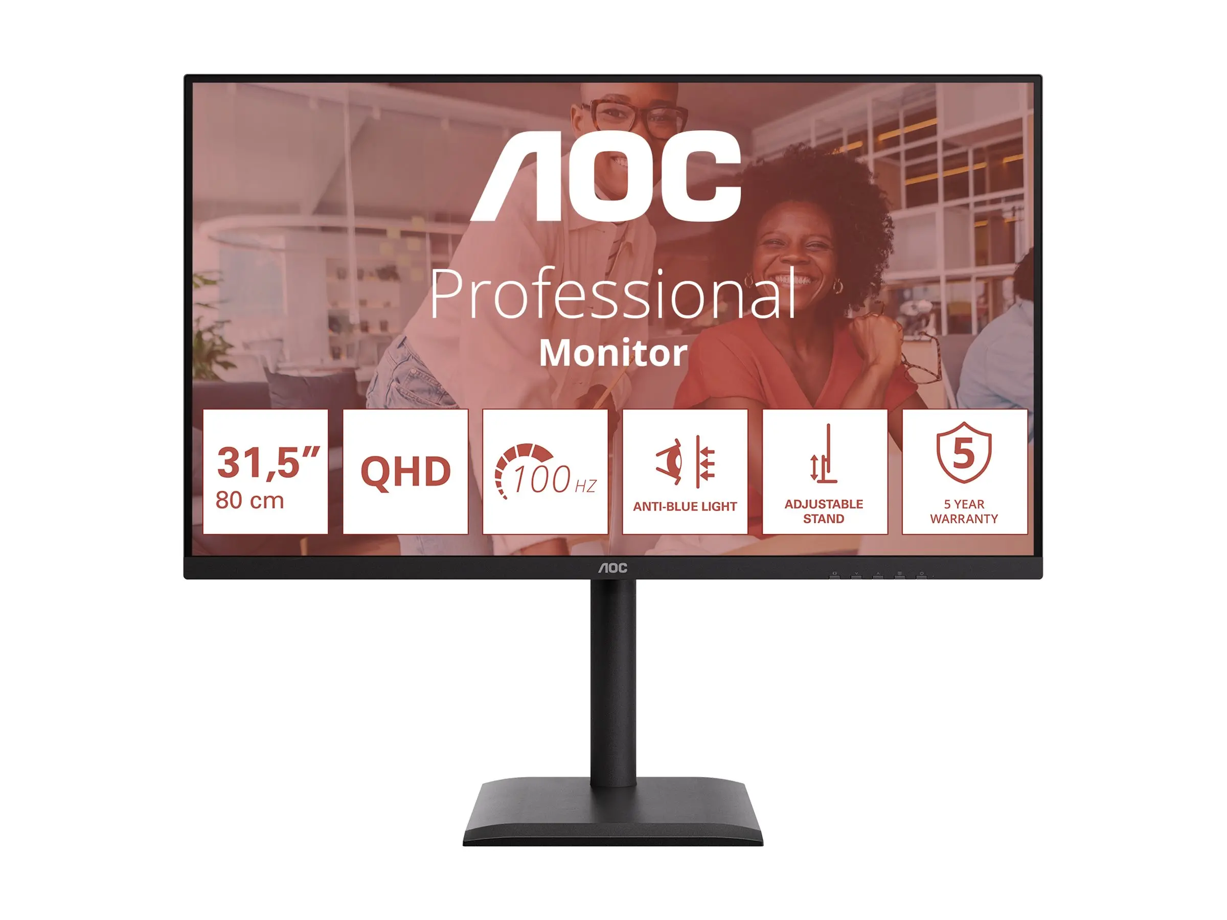 Монитор, AOC Q32E4U, 31.5" IPS WLED, 2560x1440@100Hz, 4ms GtG, 350cd m/2, 1000:1, 20M:1 DCR, Adaptive Sync, FlickerFree, Anti Blue Mode, 3Wx2, Tilt, Height Adjust, Pivot, Swivel, 2xHDMI, DP, USB Hub