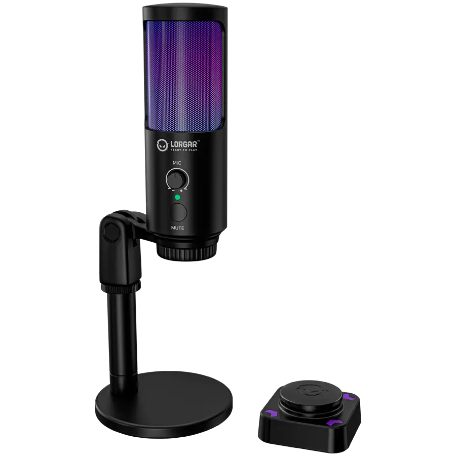 LORGAR SMP40, RGB Microphone with external mute button and metal stand, Black