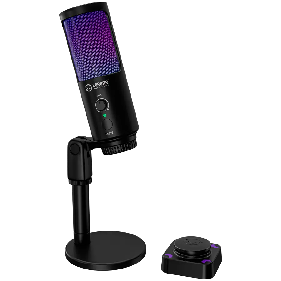 LORGAR SMP40, RGB Microphone with external mute button and metal stand, Black - image 1