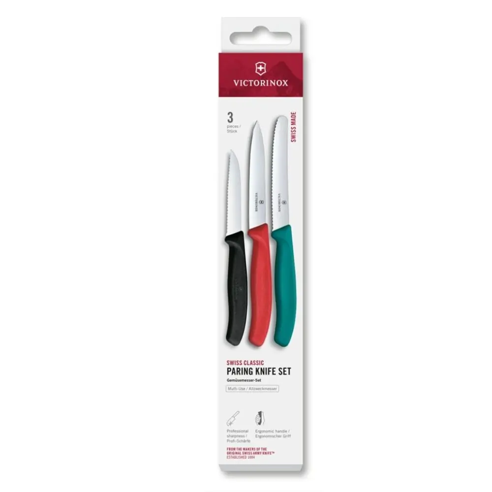 Комплект Victorinox Swiss Classic, три цветни ножа с право и назъбено острие
