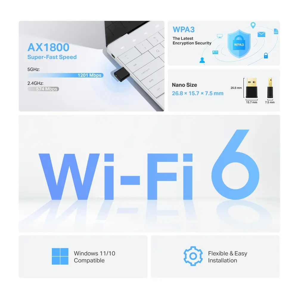 Безжичен адаптер TP-Link Archer TX20U Nano, AX1800,USB,двулентов,USB 2.0 - image 1
