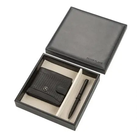 Мъжки комплект химикалка и портфейл Auto Set с логото на Mercedes - image 2