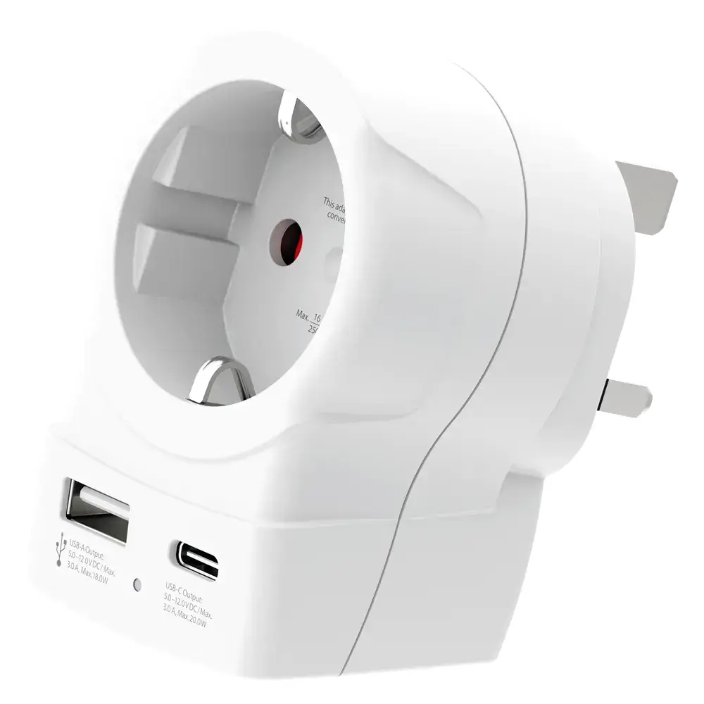 Skross универсален адаптер Europe to UK + 1 x USB A/C порт, 20W 1500283E