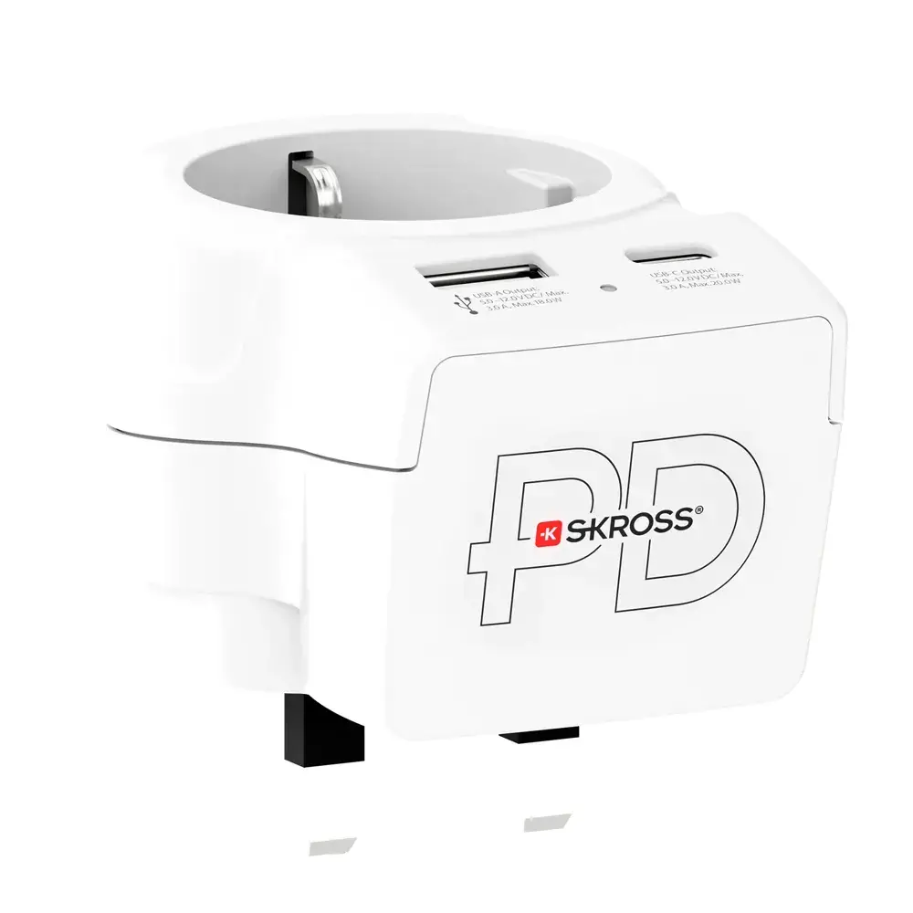 Skross универсален адаптер Europe to UK + 1 x USB A/C порт, 20W 1500283E - image 2