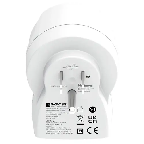 Skross universal αντάπτορας Europe to USA + 1xUSB A/C, 20W , 1500284E - 3