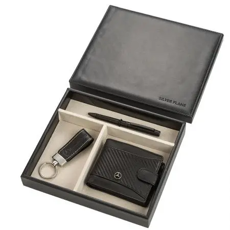 Мъжки комплект химикалка, портфейл и ключодържател Auto Set с логото на Mercedes - image 1