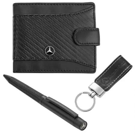 Мъжки комплект химикалка, портфейл и ключодържател Auto Set с логото на Mercedes
