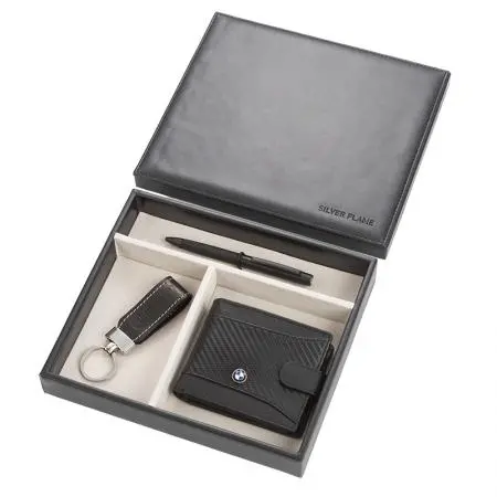 Мъжки комплект химикалка, портфейл и ключодържател Auto Set с логото на BMW - image 1