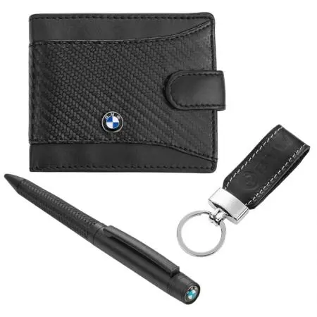 Мъжки комплект химикалка, портфейл и ключодържател Auto Set с логото на BMW
