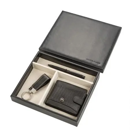 Мъжки комплект химикалка, портфейл и ключодържател Auto Set с логото на Audi - image 1