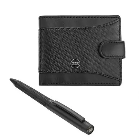 Мъжки комплект химикалка и портфейл Auto Set с логото на Audi