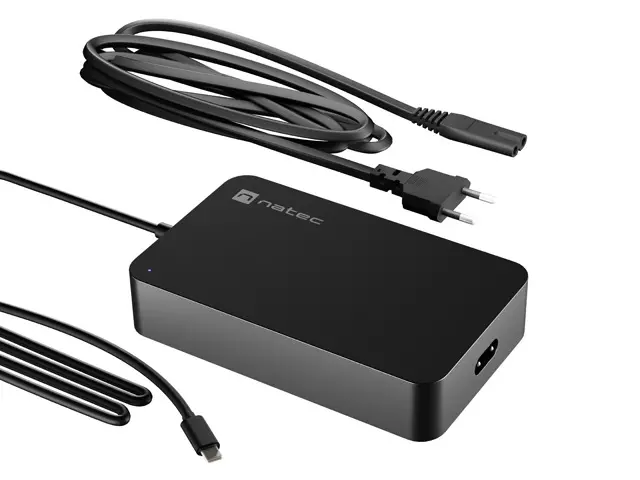 Адаптер, Natec Grayling Laptop Charger, 90W, USB-C for laptops, tablets, phones