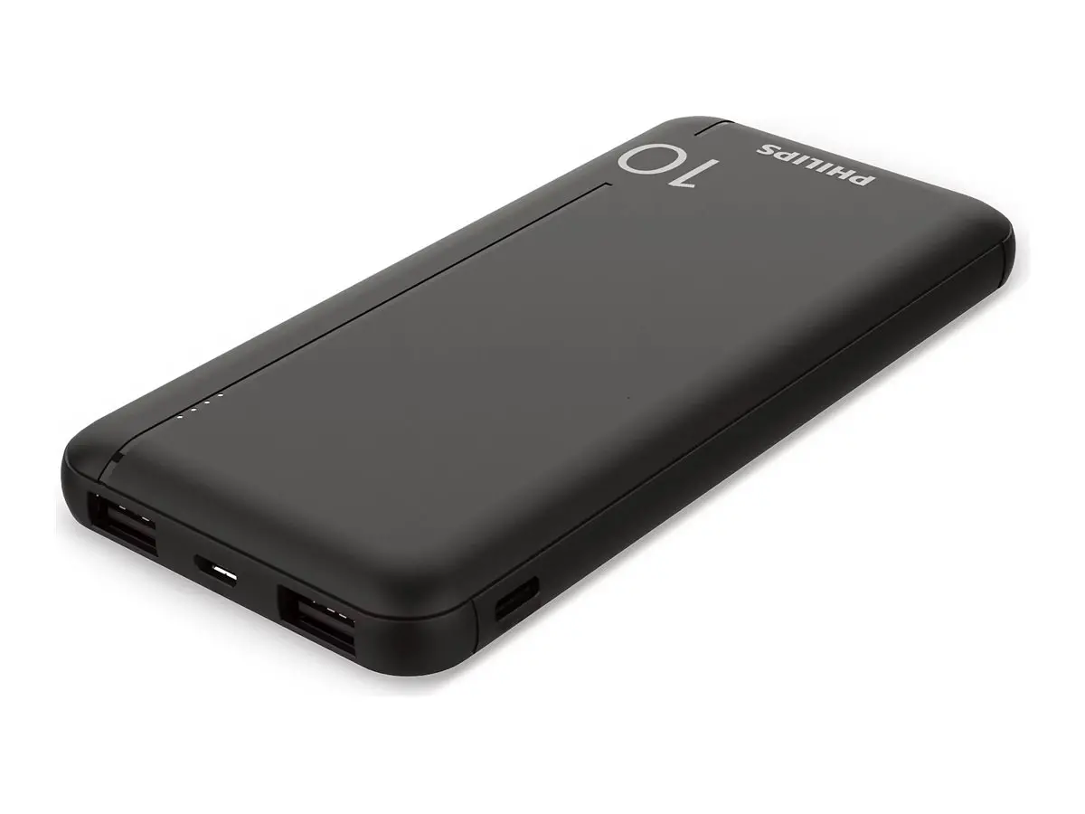 PHILIPS Baterie externă 10 000mAh cu 2 porturi USB A și USB C, Negru