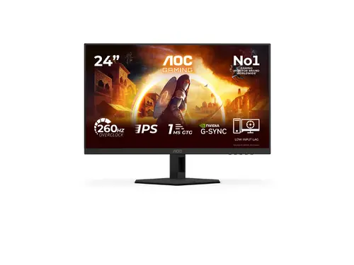 Monitor, AOC 24G4ZRE, 23.8" Fast IPS WLED, 1920x1080@260Hz (OC, Native 240Hz), 1ms GtG, 0.3ms MPRT, 300cd m/2, 1000:1, Adaptive Sync, FlickerFree - 1