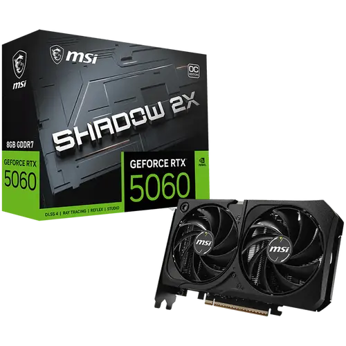 MSI Placă video NVIDIA GeForce RTX 5060 8G SHADOW 2X OC MAX, 8GB GDDR7, 128-bit, 2535 MHz Boost, 3840 CUDA Cores, PCIe 5.0 (x8), 3x DP 2.1b, HDMI MSI Placă video NVIDIA GeForce RTX 5060 8G SHADOW 2X OC MAX, 8GB GDDR7, 128-bit, 2535 MHz Boost, 3840 CUDA Cores, PCIe 5.0 (x8), 3x DP 2.1b, HDMI