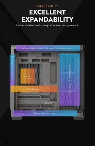 Darkflash кутия Case EATX - C280 Black - 7 ARGB fans - image 8