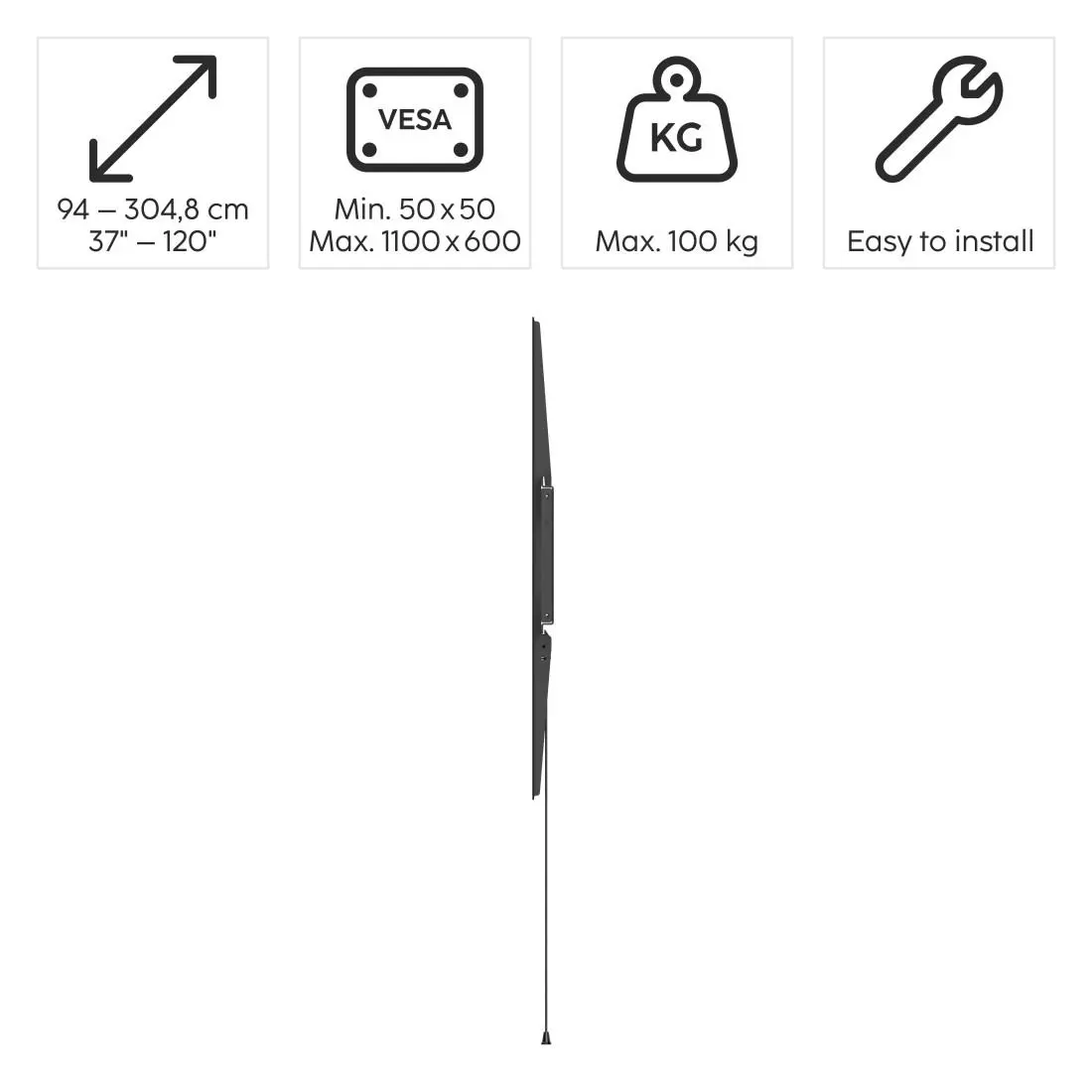 Стенна стойка за TV, 120" (305 см) до 100 кг, разстояние от стената 2,8 см - image 7