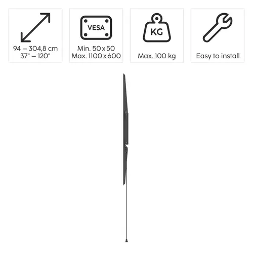 Suport de perete pentru TV, 120" (305 cm) până la 100 kg, distanță față de perete 2,8 cm - 8