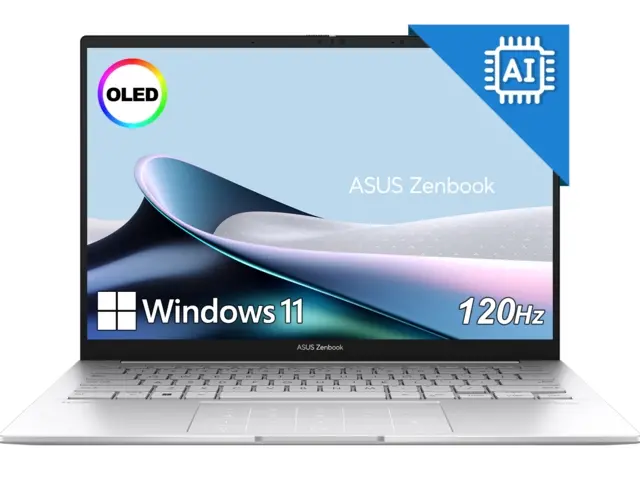 Лаптоп, Asus Zenbook UX3405CA-ST787X, Intel Ultra 9 285H 2.9 GHz (24MB Cache, up to 5.4 GHz, 16 cores, 16 Threads), 14.0 OLED WQXGA+(WQ+) 2880X1800 16:10 Bend+500nits Glare , 120 Hz, LPDDR5X 32GB ( on board ),1TB SSD G4, Windows 11 Pro,Foggy Silver