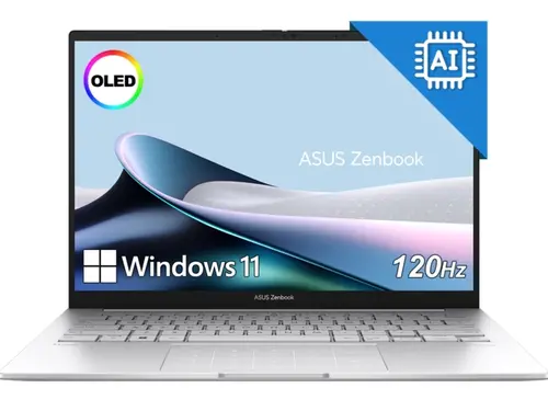 Лаптоп, Asus Zenbook UX3405CA-ST787X, Intel Ultra 9 285H 2.9 GHz (24MB Cache, up to 5.4 GHz, 16 cores, 16 Threads), 14.0 OLED WQXGA+(WQ+) 2880X1800 16:10 Bend+500nits Glare , 120 Hz, LPDDR5X 32GB ( on board ),1TB  SSD G4, Windows 11 Pro,Foggy Silver