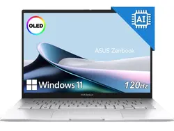 Лаптоп, Asus Zenbook UX3405CA-ST787X, Intel Ultra 9 285H 2.9 GHz (24MB Cache, up to 5.4 GHz, 16 cores, 16 Threads), 14.0 OLED WQXGA+(WQ+) 2880X1800 16:10 Bend+500nits Glare , 120 Hz, LPDDR5X 32GB ( on board ),1TB  SSD G4, Windows 11 Pro,Foggy Silver