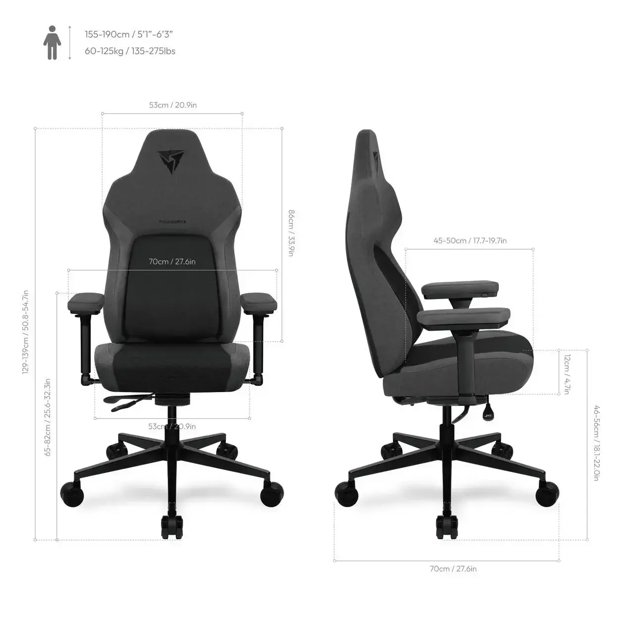 Геймърски стол ThunderX3 CORE Smart Ergonomic Mesh - Черен - image 7