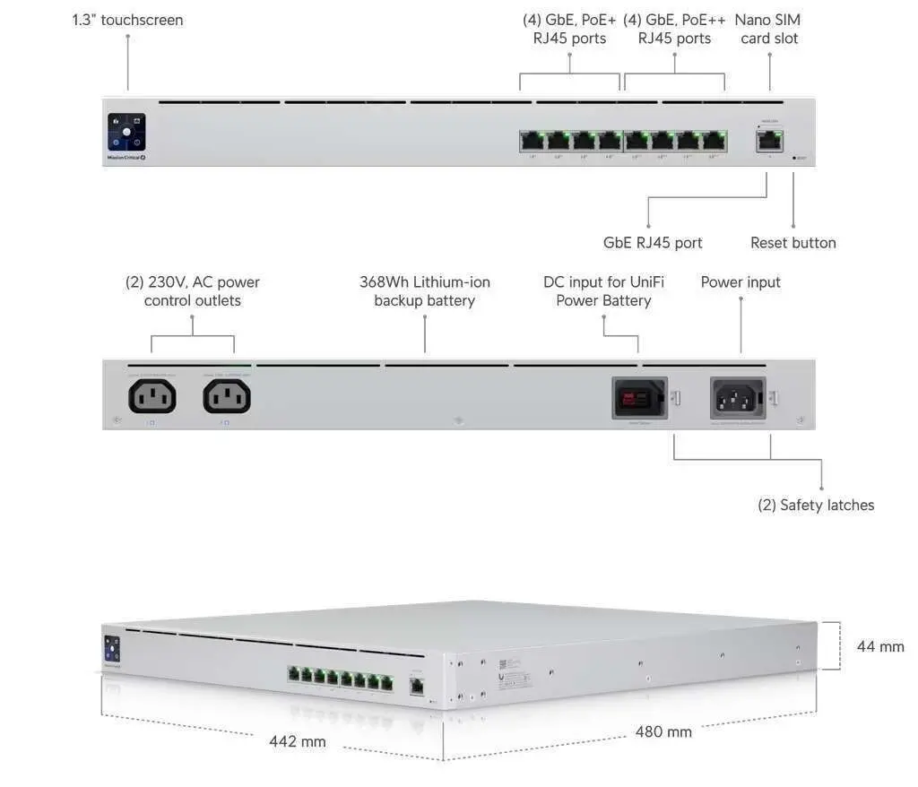 Switch Ubiquiti USW-Mission-Critical, 4xPoE+, 4xPoE++ GbE, 368Wh Li-Ion, 120W - image 5