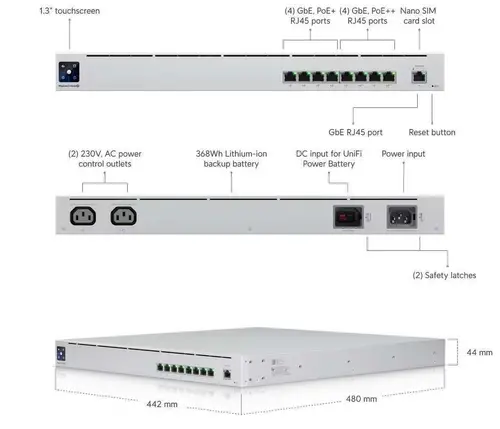 Switch Ubiquiti USW-Mission-Critical, 4xPoE+, 4xPoE++ GbE, 368Wh Li-Ion, 120W - 6