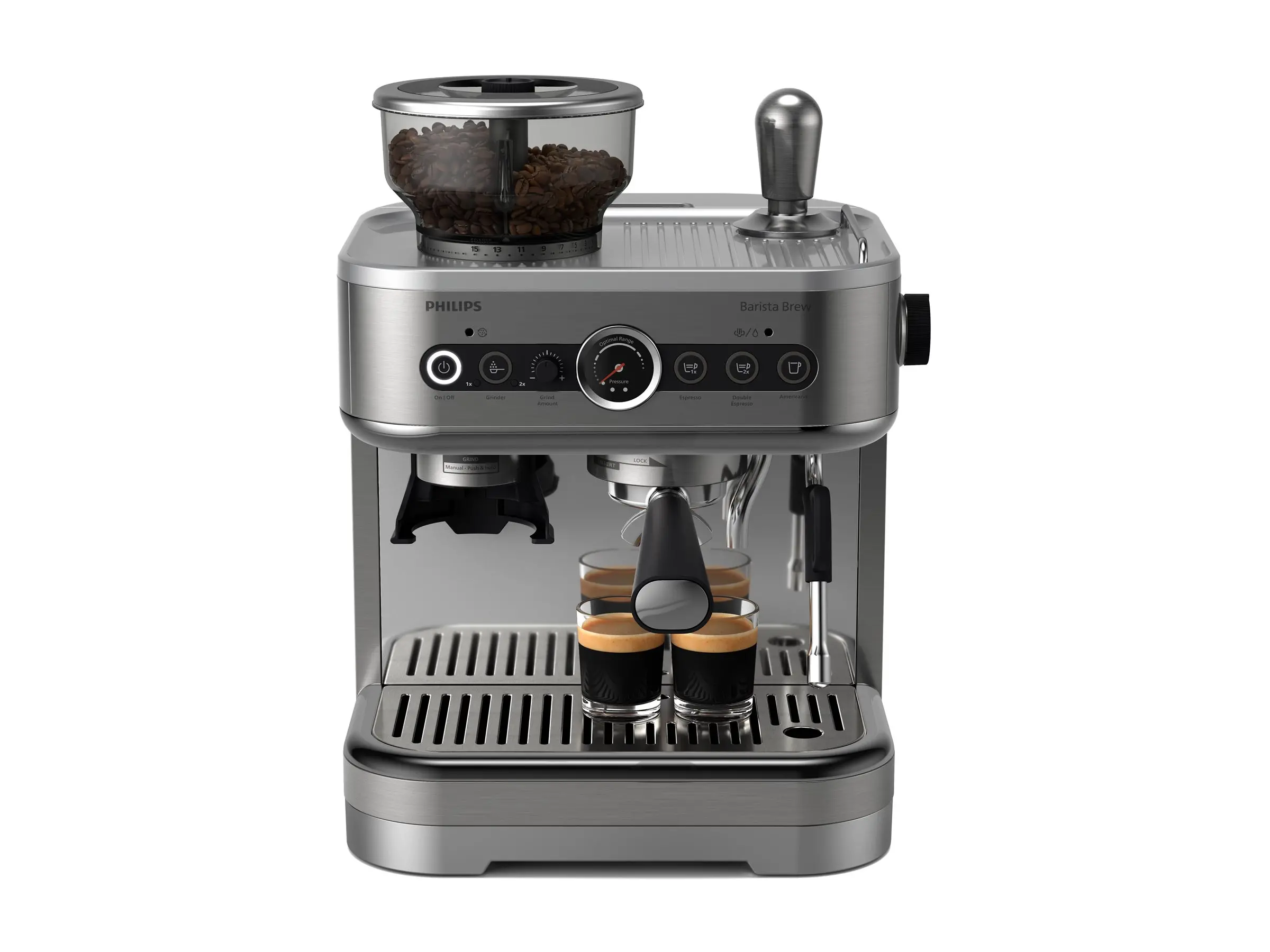 PHILIPS Barista Brew Ημιαυτόματη μηχανή espresso δοχείο για κόκκους καφέ 280γρ λαβή από ανοξείδωτο ατσάλι Κανάτα γάλακτος