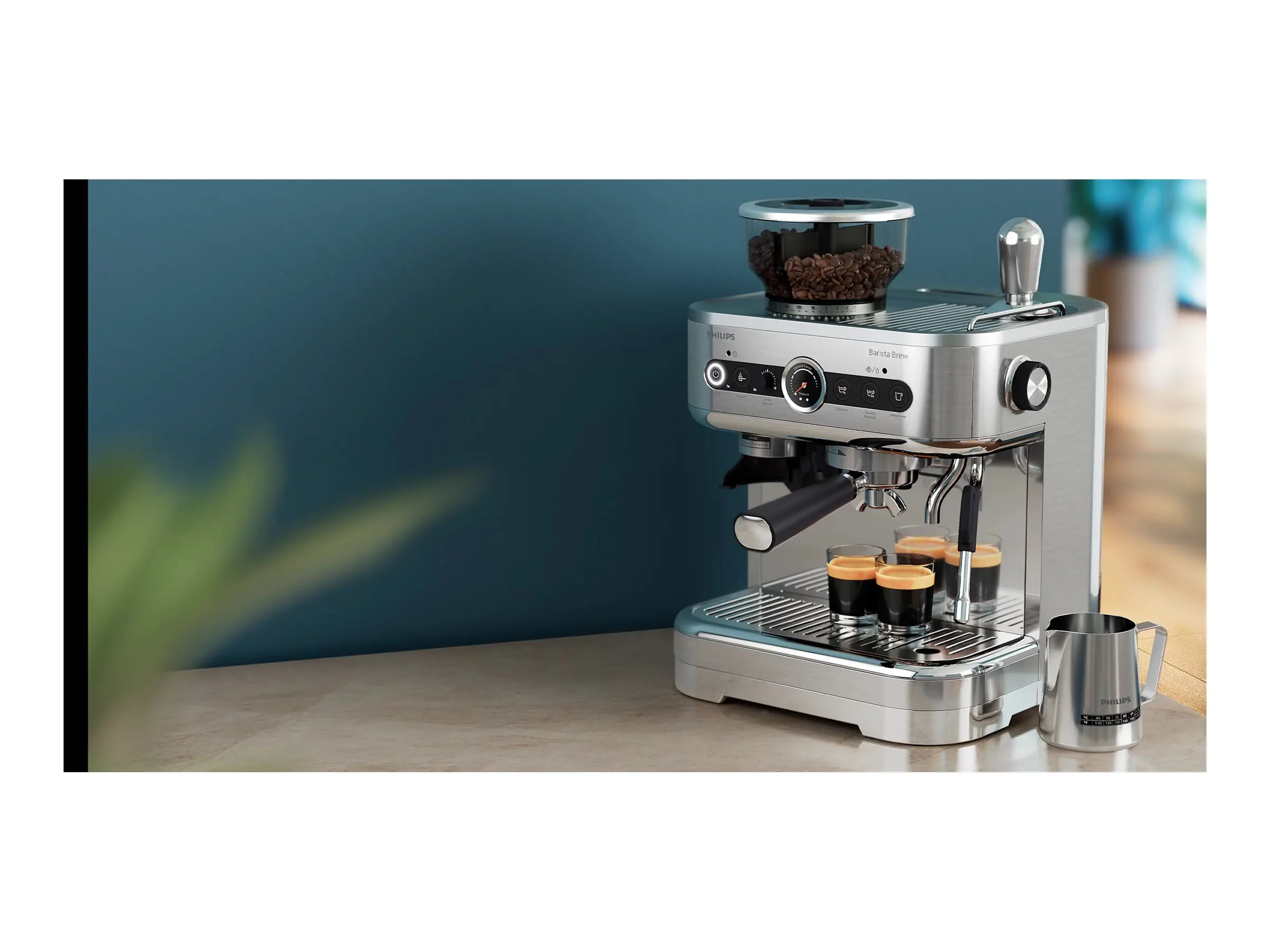 PHILIPS Barista Brew Espressor semiautomat recipient pentru boabe de cafea 280g mâner din oțel inoxidabil Cană pentru lapte - image 2