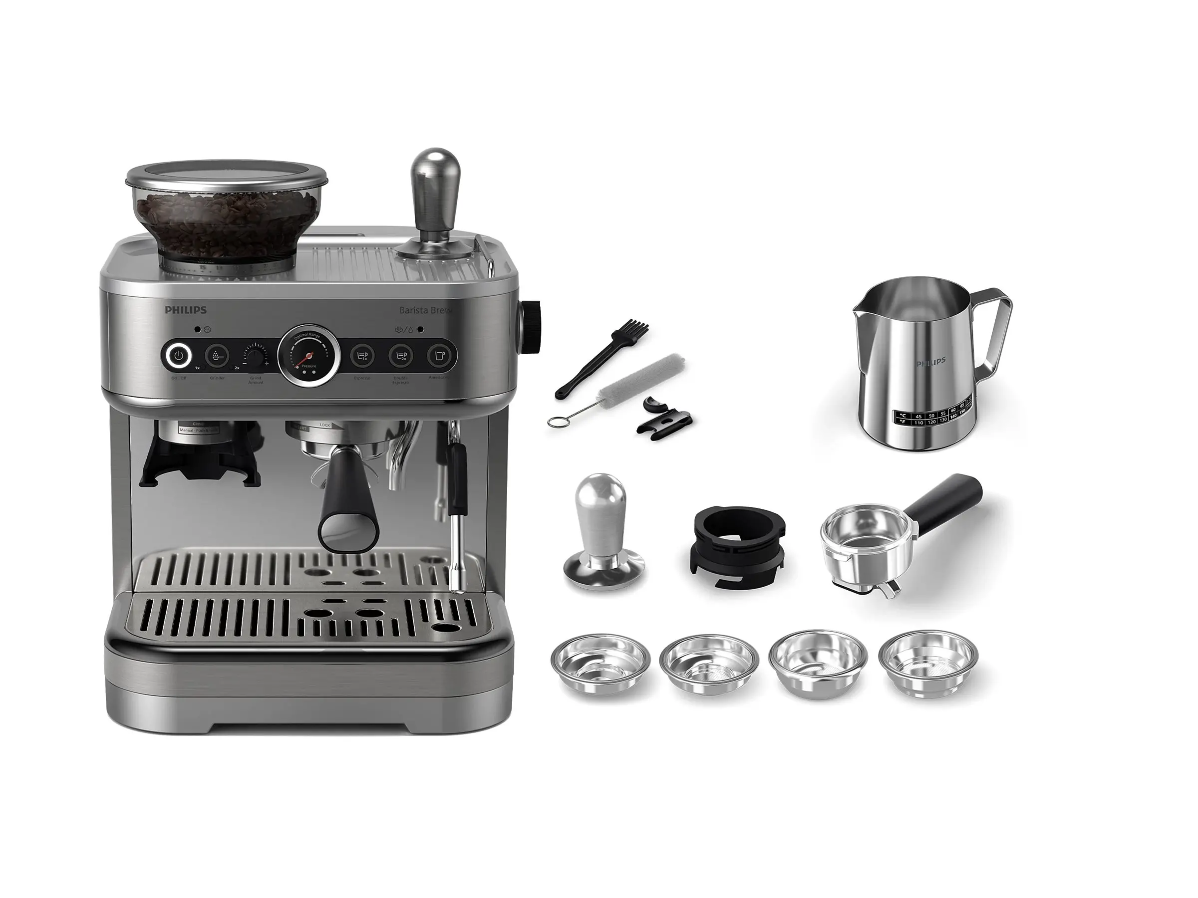 PHILIPS Barista Brew Полуавтоматична машина за еспресо контейнер за зърна кафе 280гр ръкохватка от неръждаема стомана Кана за мляко - image 5