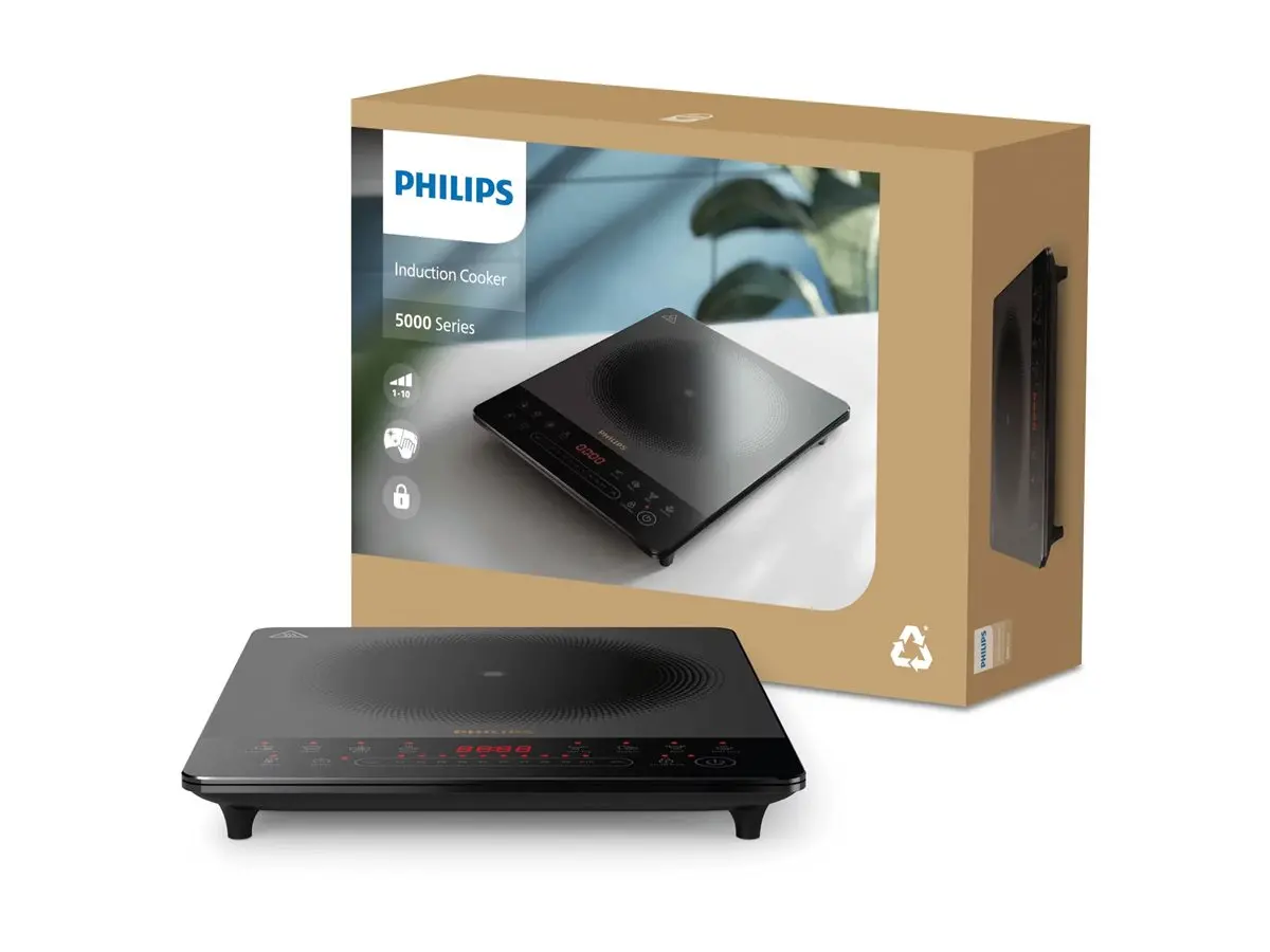 PHILIPS Индукционен котлон Series 5000 сензорен дисплей 8 предварителни настройки автоматично изключване и защита за деца