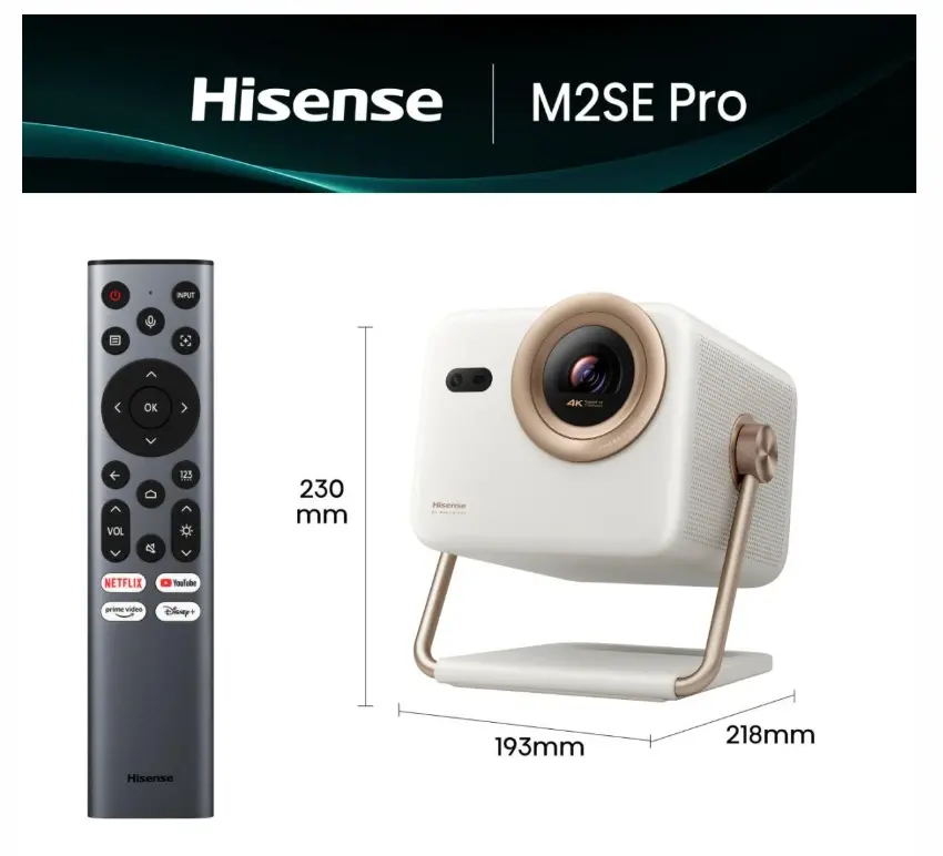 Proiector multimedia, Hisense projector M2SE-PRO Home Cinema, Ultra HD (3840x2160), HDMI 1x, 1300Lumens, 1000:1, 2 x10W, VidaaU7, 65"-200", Alb - image 1