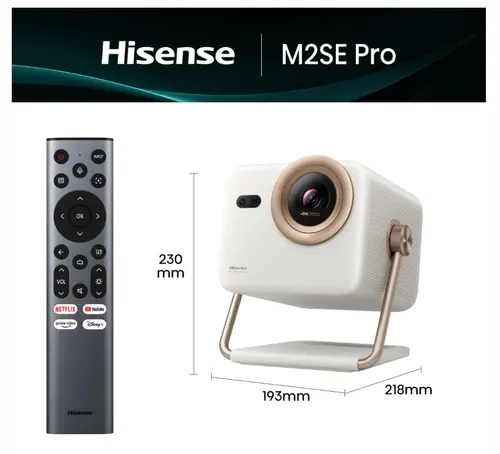Мултимедиен проектор, Hisense projector M2SE-PRO Home Cinema,Ultra HD (3840x2160),HDMI 1x, 1300Lumens, 1000:1, 2 x10W,VidaaU7, 65"-200", White - image 1