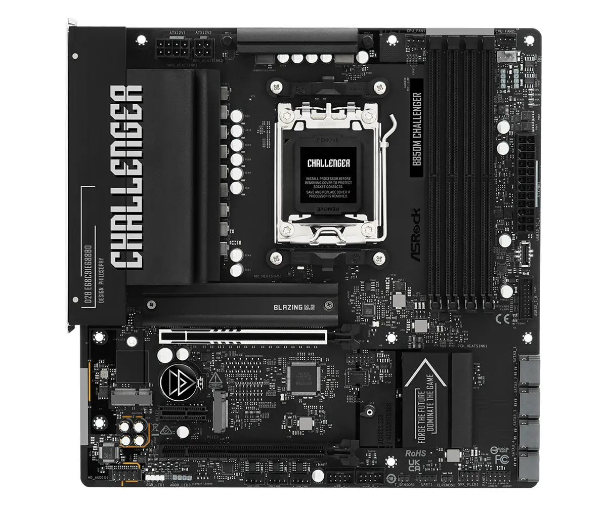 ASROCK MB B850M Challenger, AM5, 4x DDR5, 1x PCIe 5.0 x16, 1x PCIe 4.0x1, 1x PCIe 4.0x16, 1x Blazing M.2, 1x Hyper M.2, 4x SATA3, RAID 0, 1, 10, 7.1 CH HD Audio, 1x HDMI, 9x USB 3.2, 5x USB 2.0, 1x USB-C, 2.5G LAN, 1x HDMI, mATX