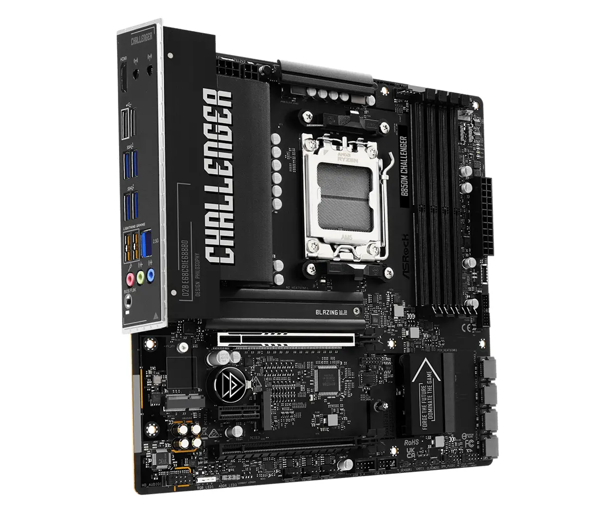 ASROCK MB B850M Challenger, AM5, 4x DDR5, 1x PCIe 5.0 x16, 1x PCIe 4.0x1, 1x PCIe 4.0x16, 1x Blazing M.2, 1x Hyper M.2, 4x SATA3, RAID 0, 1, 10, 7.1 CH HD Audio, 1x HDMI, 9x USB 3.2, 5x USB 2.0, 1x USB-C, 2.5G LAN, 1x HDMI, mATX - image 1