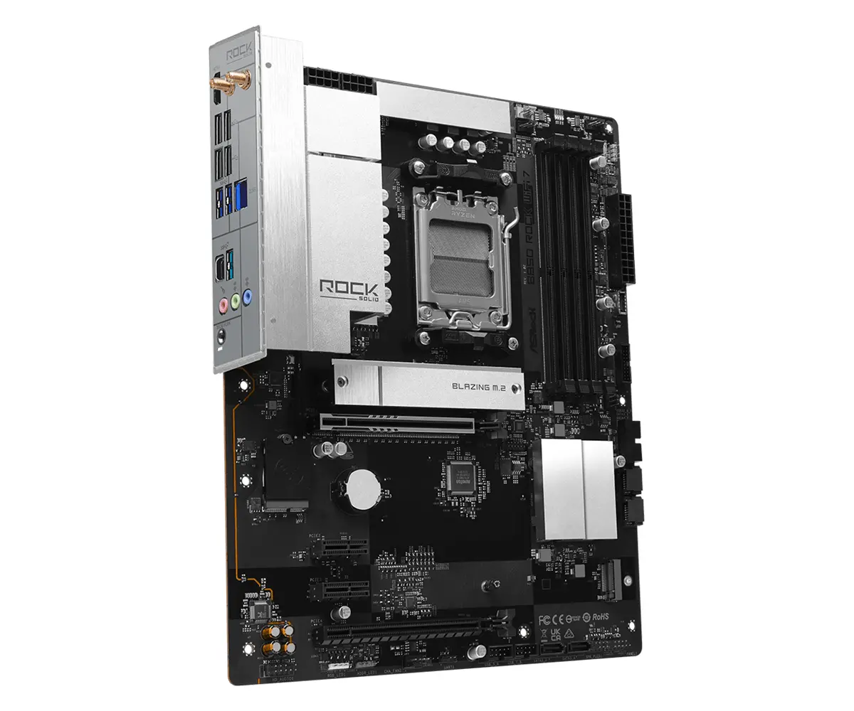 ASROCK MB Desktop B850 Rock WiFi 7, AM5, 4x DDR5, 1x PCIe 5.0 x16, 1x PCIe 4.0 x16, 1x Blazing M.2, 1x Hyper M.2, 4x SATA3, RAID 0, 1, 10, 7.1 CH HD Audio, 1x HDMI, 8x USB 3.2, 8x USB 2.0, 2x USB-C, 2.5G LAN, 2x Wi-Fi 7, BT, 1x HDMI, 1x SPDIF, ATX - image 2