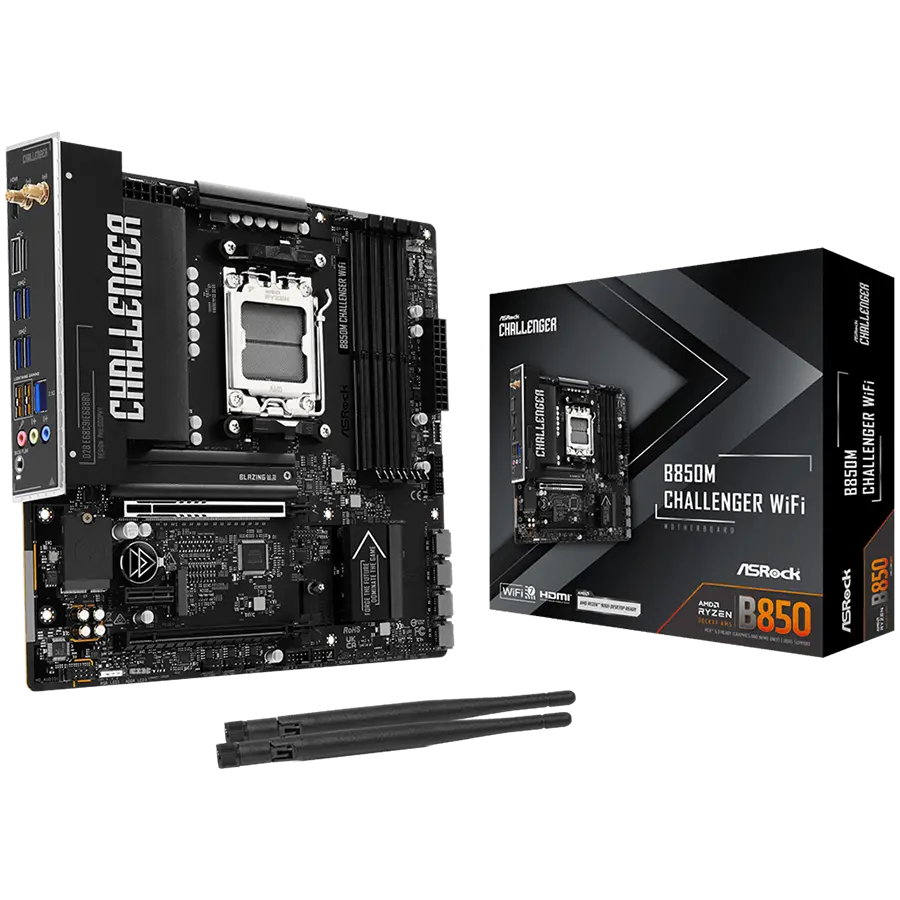 ASROCK Placă de bază B850M Challenger WiFi, AM5, 4x DDR5, 1x PCIe 5.0 x16, 1x PCIe 4.0x1, 1x PCIe 4.0x16, 1x Blazing M.2, 1x Hyper M.2, 4x SATA3, RAID