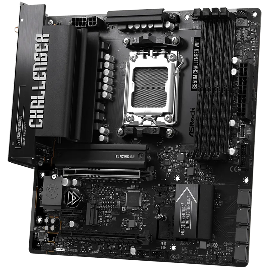 ASROCK MB B850M Challenger WiFi, AM5, 4x DDR5, 1x PCIe 5.0 x16, 1x PCIe 4.0x1, 1x PCIe 4.0x16, 1x Blazing M.2, 1x Hyper M.2, 4x SATA3, RAID 0, 1, 10, 7.1 CH HD Audio, 1x HDMI, 9x USB 3.2, 5x USB 2.0, 1x USB-C, 2.5G LAN, 2x Wi-Fi 7, BT, 1x HDMI, mATX - image 3